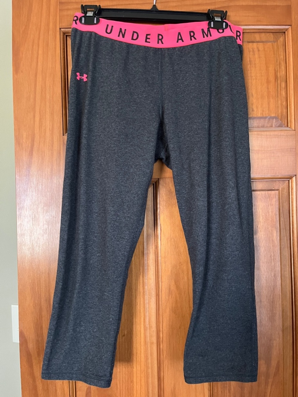 Under Armour Gray Capri Leggings with Pink Branded Waistband
